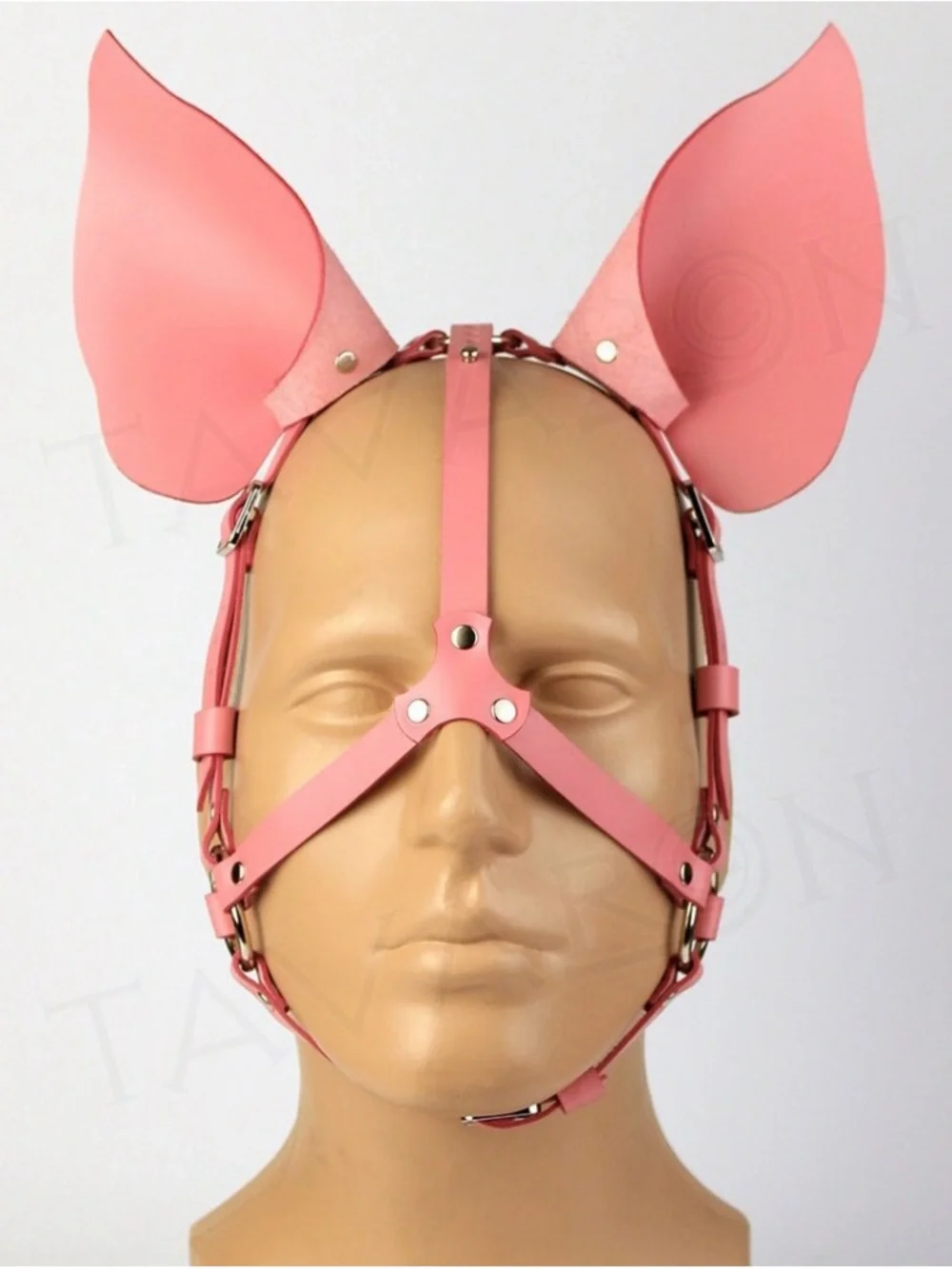 Pink Pig Harness Mask - Leather Ear & Snout Headpiece